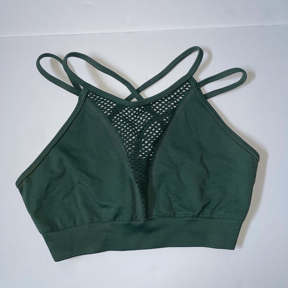 Green High Neck Cut Out Strapy Sports Bra